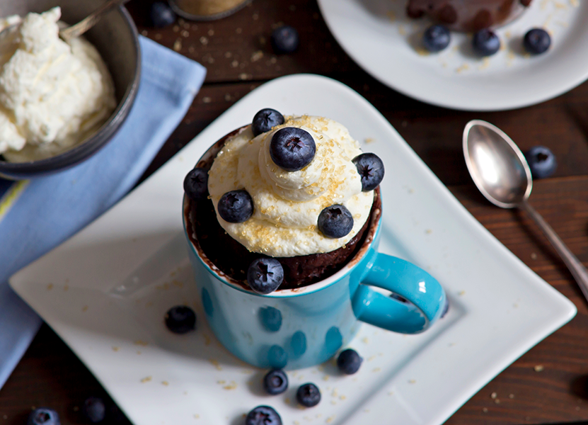 A photo of a sweet treat made in a blue mug